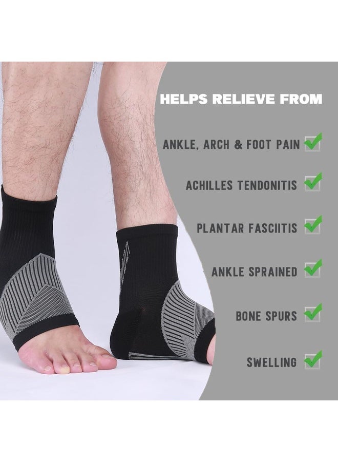 Cuken 1 Pair Ankle Compression Sleeves, High-Elasticity Support Brace for Foot Arch and Heel Pain Relief, Breathable Ankle Support for Men and Women, Black - Image 2